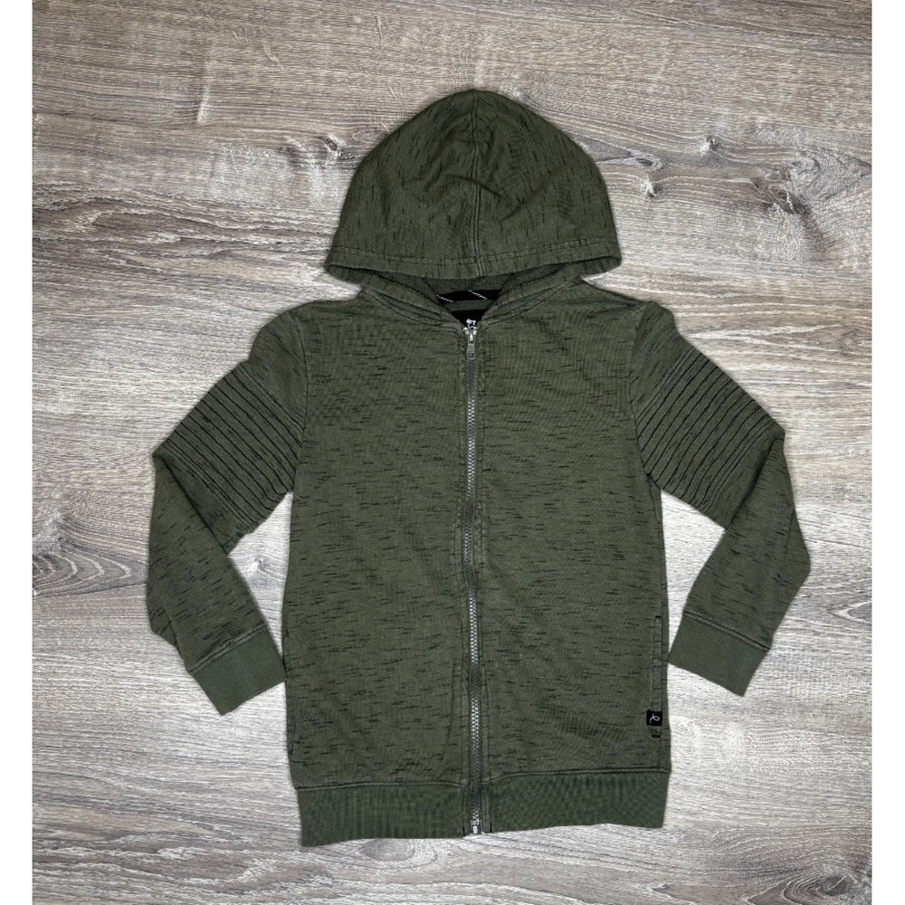 Art Class Boys Youth Green Olive Full Zip Up Hoodie Moto Sleeve Small 6/7‎